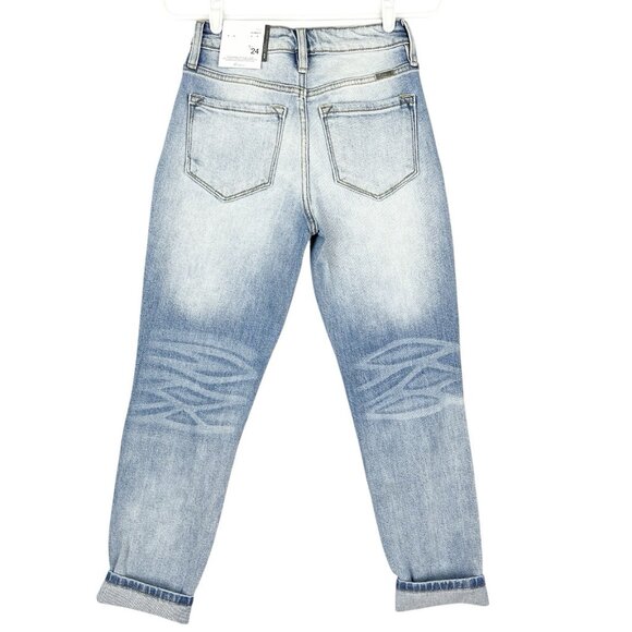 Kancan Women's Mom Distressed High Waist Relaxed Blue Jeans Sz 1/24 Tapered NWT - Picture 2 of 10